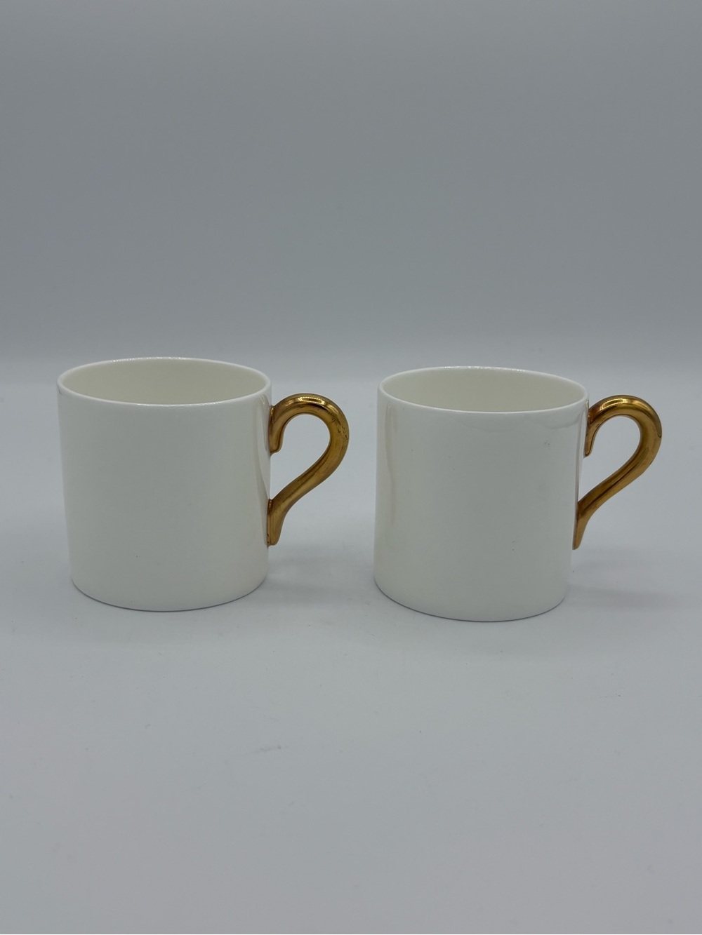 Coalport Bone China Demitasse Cups White Gold Handles Set of 2 England 2” tall